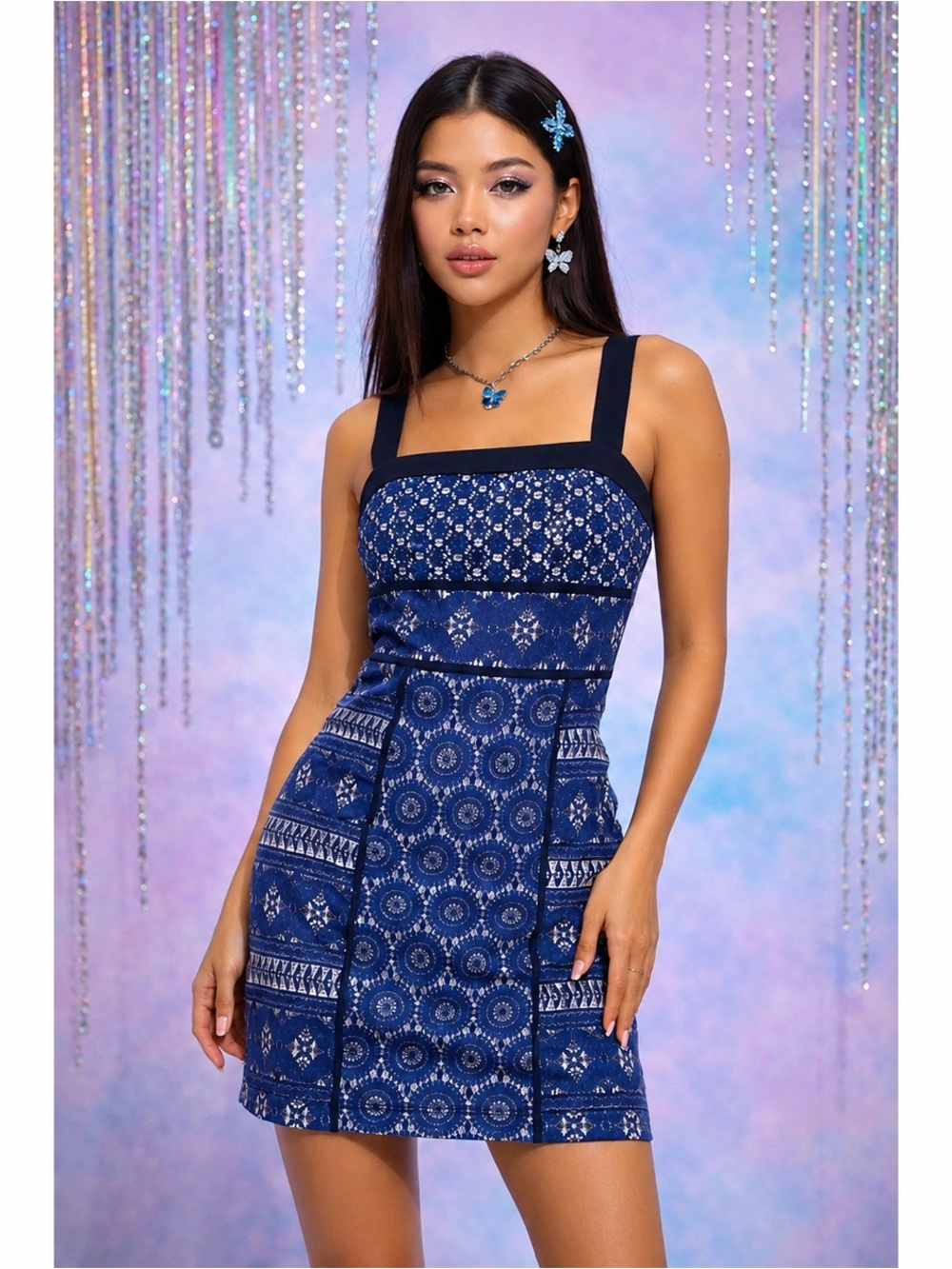 Tory Burch Margaux embroidered eyelet sleeveless dress in blue 4